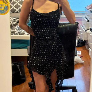 NEW WITH TAGS jessica simpson black & white polka dot asymmetrical ruffle dress